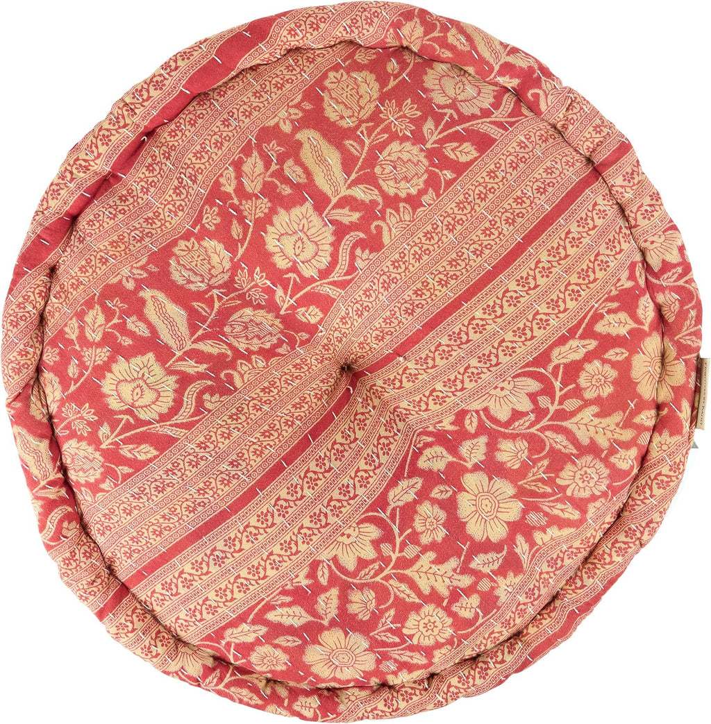 Colorful Kantha Round Floor Pillow
