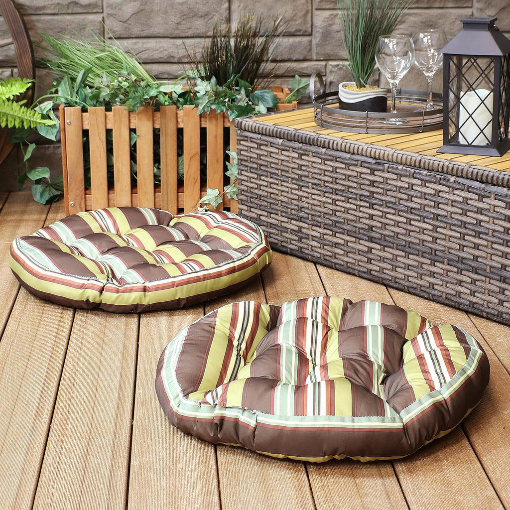 2 Brown Stripes Round Tufted Cushions